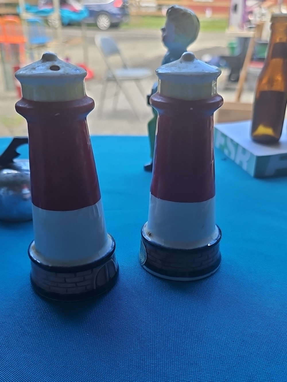 Lighthouse Ceramic Salt & Pepper Shakers - Red and White